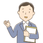 スーツ姿で案内する男性管理者